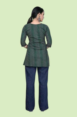 Rangrasiya Creation Women Striped A-line Kurta(Green)