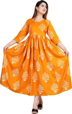 SMIEN Women Printed Anarkali Kurta(Yellow)