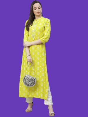 Mdttilea Women Embroidered Straight Kurta(Yellow)