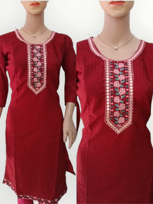 Josh Women Embroidered Straight Kurta(Maroon)