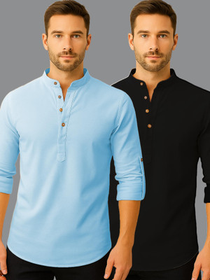 LENIA Men Solid A-line Kurta(Silver)