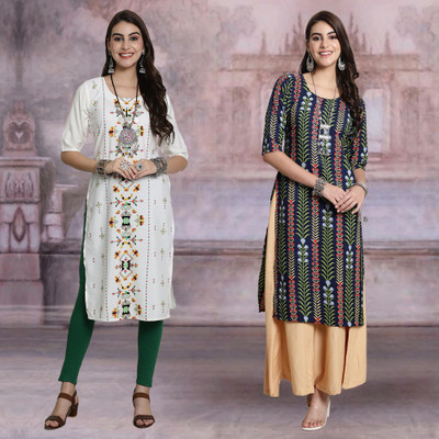 Moda Rapido Women Printed Straight Kurta(Multicolor)