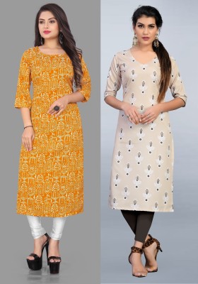 Modli 20 Fashion Women Printed Straight Kurta(Beige, Yellow)