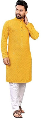 Krudha Fashion Men Solid A-line Kurta(Yellow)