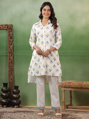 Span Women Self Design Straight Kurta(White)