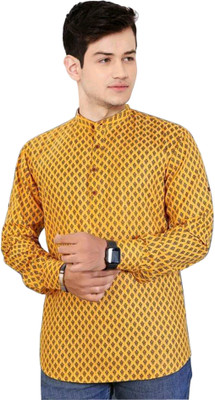TRUST OUS Men Self Design Straight Kurta(Yellow)