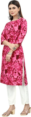 Maridiifashion Women Printed Straight Kurta(Pink)