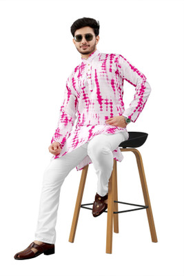 DHASU TRENDZ Men Printed Straight Kurta(Pink, White)