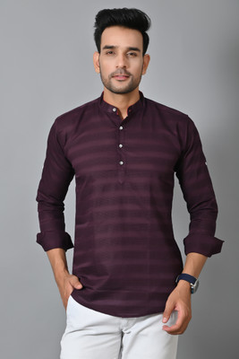 TARUNCOLLECTION Men Self Design, Solid Straight Kurta(Purple)