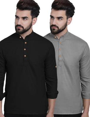 Apektra Men Solid Straight Kurta(Grey)