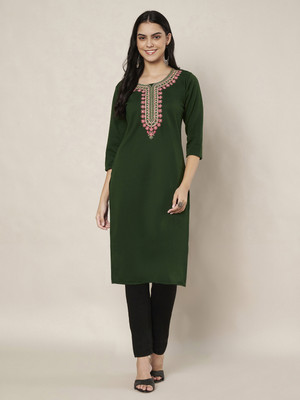 Trend Level Women Solid Straight Kurta(Green)
