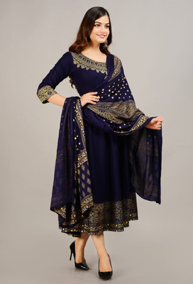 dimonsher Women Printed Anarkali Kurta(Blue)