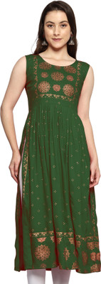 Piaro Women Printed A-line Kurta(Dark Green)