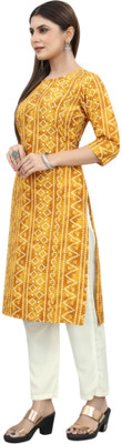 Maridiifashion Women Printed Straight Kurta(Yellow)