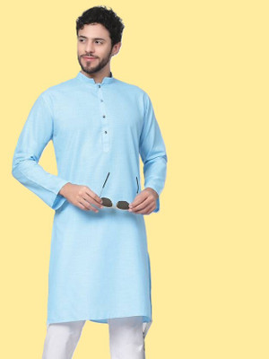 Wearbird Men Solid Straight Kurta(Light Blue)