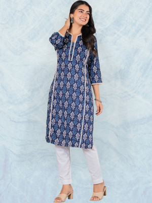 Jaipuur Trend Women Embroidered Straight Kurta(Dark Blue)