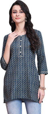HouseOfCommon Women Printed Straight Kurta(Blue, Beige)