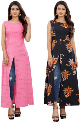 tanvi creation Women Printed Frontslit Kurta(Orange)