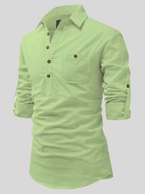 Life Roads Men Solid Pathani Kurta(Light Green)