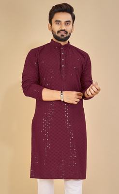 balajiis Men Embellished Straight Kurta(Maroon)