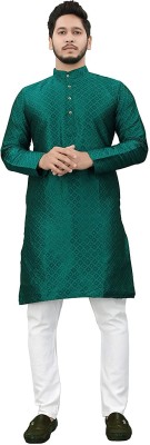 KUMAR SHARMA Men Self Design Straight Kurta(Green)