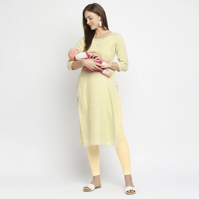 TRUE SHAPE Women Printed Straight Kurta(Yellow)