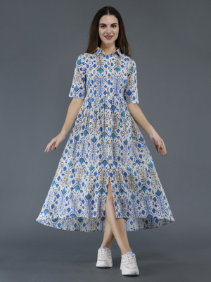 SUMAN TAXTILE Women Printed A-line Kurta(Blue)