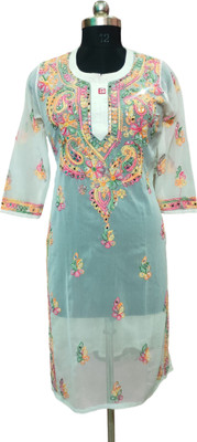 Neelam Chikan Women Chikan Embroidery Straight Kurta(Multicolor)