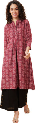 Globus Women Floral Print A-line Kurta(Maroon)