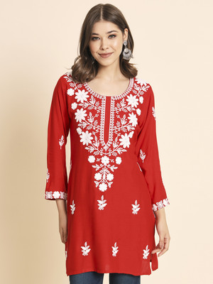 vairagee Casual Embroidered Women Red, White Top