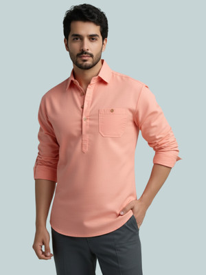 Vashuqi Men Solid A-line Kurta(Orange)