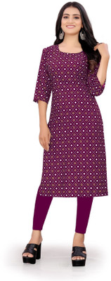 zindora Women Printed Straight Kurta(Purple)