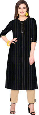 N A TEX Women Striped A-line Kurta(Black)