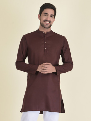 DEYANN Men Solid Straight Kurta(Brown)
