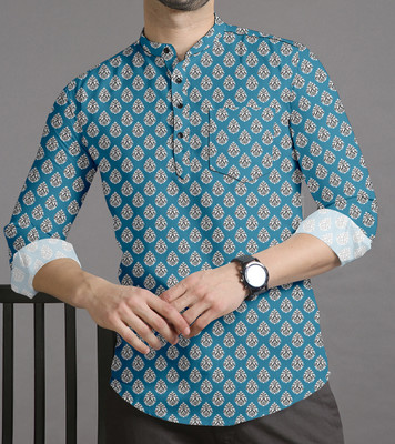 ZURINE Men Striped Pathani Kurta(Blue)