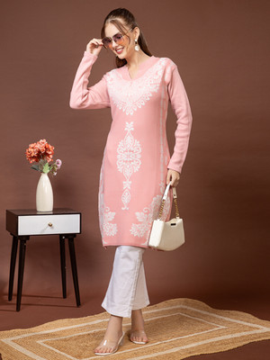 TYSORT Women Embroidered A-line Kurta(Pink)