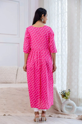 HouseOfCommon Women Printed Anarkali Kurta(Pink)