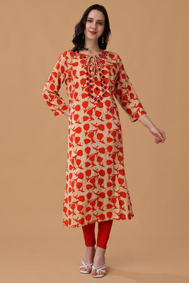 RANGRIWAZ Women Floral Print A-line Kurta(Red)