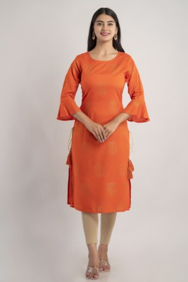 Mauka Women Printed Straight Kurta(Orange)