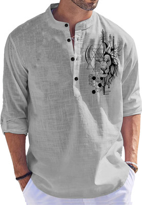 Kavyangle Creation Men Printed Straight Kurta(Grey)