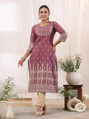 Ishin Women Embellished Straight Kurta(Purple)