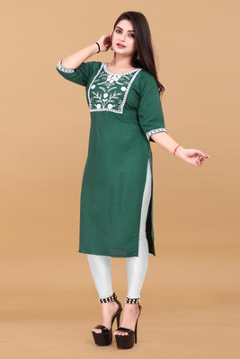 Jayshree Fab Women Embroidered A-line Kurta(Green)