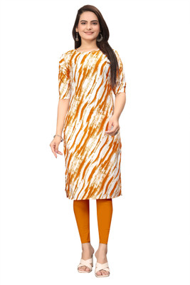 KASASKA Women Printed Straight Kurta(Yellow)