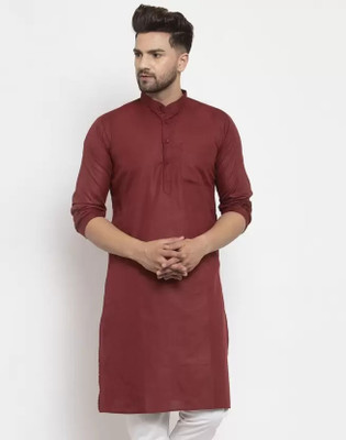 LookMakers Men Solid Straight Kurta(Maroon)