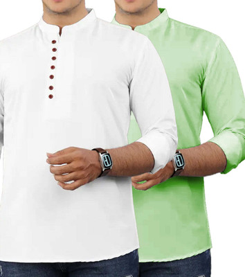 GOD HEART Men Solid Straight Kurta(Green)
