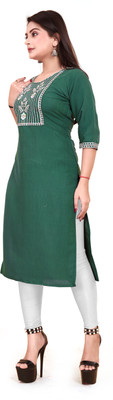 RIDDHI COLLECTION MALL Women Embroidered A-line Kurta(Green)