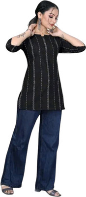 Rangrasiya Creation Casual Striped Women Black Top