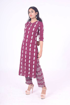 BoutiQO Women Geometric Print Straight Kurta(Maroon)