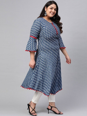 Yash Gallery Women Floral Print A-line Kurta(Blue)