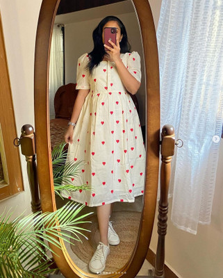 ASHRU Women Printed Flared Kurta(White)